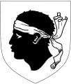 Cabeza de moro de sable en el escudo de la isla y región francesa de Córcega.