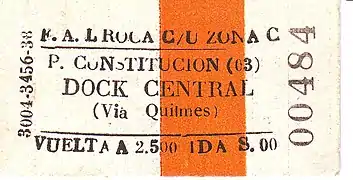 Boleto válido entre Plaza Constitución y la clausurada Estación Dock Central (Partido de Ensenada) emitida en 1992, Anverso