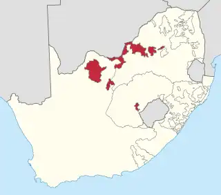 Situación geográfica de Bofutatsuana (mapa político de Sudáfrica)