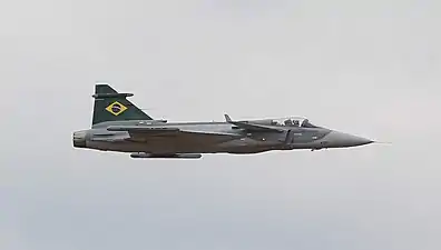 Avión de caza Gripen F-39E de la Fuerza Aérea Brasileña.