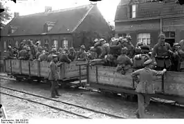 Transporte de tropas de Alemania (f.c. militar de vía estrecha) durante la Primera Guerra Mundial.