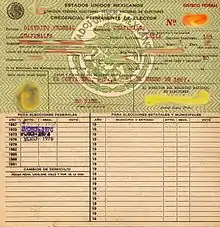 Impresión completa de Credencial Permanente de Elector, El Contadero, Cuajimalpa, Distrito Federal (1967)