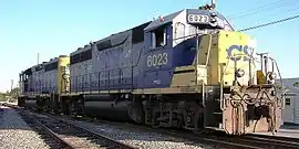 CSXT #6023 and #6019, GP40-2s owned by CSX, now fitted for remote operation, near Tampa, FL