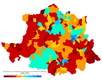 Crecimiento de los municipios entre 2008 y 2018
