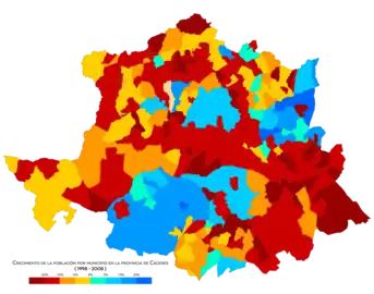Crecimiento de los municipios entre 1998 y 2008