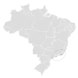 Probable distribución geográfica del cotinguita reyezuelo.