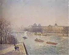 Mañana, sol invernal, 1901. Imagen con el Pont-Neuf, el río Sena y el Louvre, París. Academia de Artes, Honolulu.