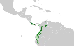 Distribución geográfica del picoguadaña andino.