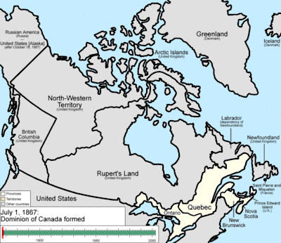 Evolución territorial de Canadá.