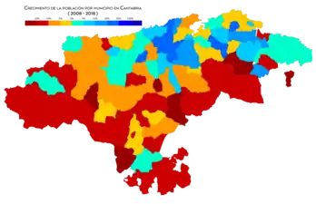 Crecimiento de población por municipio entre 2008 y 2018