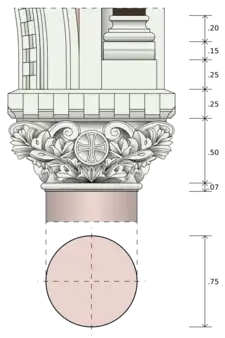 Detalle del capitel de las columnas del baldaquino, son de estilo corintio y también son achatados.