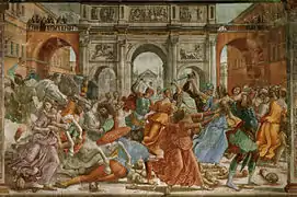 La matanza de los inocentes en la Capilla Tornabuoni, de Domenico Ghirlandaio (1485-1490). El resto de las escenas tienen composiciones semejantes.