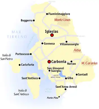 Localización de las islas (provincia de Cerdeña del Sur)