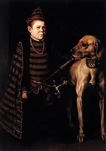 El enano del Cardenal Granvela, con un perro, de Antonio Moro, hacia 1560.