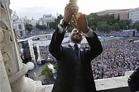 Celebración del Real Madrid desde el balcón del Ayuntamiento de Madrid