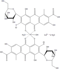 Estructura de la carmina, complejo del ácido carmínico con aluminio.