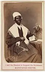 Tarjeta de visita de Sojourner Truth. Las vendió para recolectar dinero (véase la inscripción).