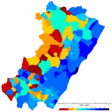 Crecimiento de la población por municipio entre 1998 y 2008.