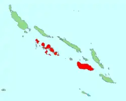 Distribución total en las islas Salomón(en rojo)