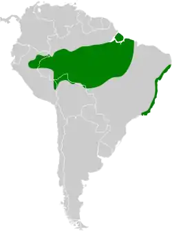 Distribución geográfica del saltarín cabecirrojo sureño.