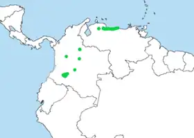 Distribución geográfica del tovacá turdino
