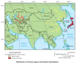 Distribución de Channa argus.USGS 2004