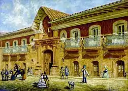 Casa Colorada, construida en Santiago de Chile entre 1769 y 1779 como residencia de Mateo de Toro Zambrano, ejemplo de un frontis ricamente ornamentado de estilo colonial.