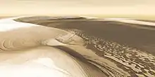 Vista generada por computadora basada en imágenes de Chasma Boreale capturadas por el instrumento THEMIS en Mars Odyssey .