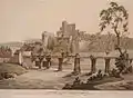 Vista del puente sobre el río Wye y las ruinas del castillo, impresión de 1812