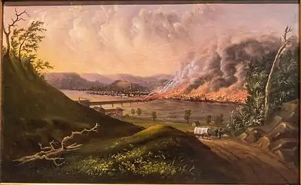 Vista del Gran Incendio de Pittsburgh , 1846, óleo sobre lienzo, William Coventry Wall