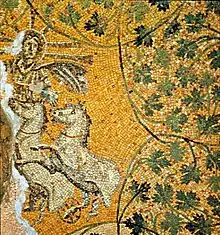 Los caballos de Helios en un mosaico romano del siglo III que combina iconografía pagana y cristiana.