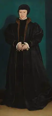 Cristina de Dinamarca de luto, 1538. Una futura esposa para Enrique VIII, a quien Hans Holbein el Joven fue enviado para interpretarla.
