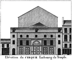 Fachada del Cirque Olympique en la rue Faubourg du Temple.
