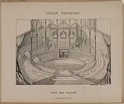Plano del Cirque Fernando con precios de entradas.