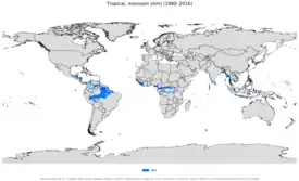 Localización del clima trópical monzónico
