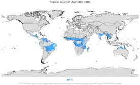 Localización del clima tropical de sabana Aw-As