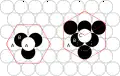 Fig. 1  Arriba se muestra el empaquetamiento hexagonal compacto (izq) y el empaquetamiento cúbico de caras centradas (dcha). Nótese que los dos grupos aquí mostrados no son las celdas unitarias que telesectan el espacio tridimensional, aunque muestran claramente la diferencia entre ellas.