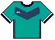 Camiseta alternativa de la temporada 2022, con los colores verde y azul con la V azul en el pecho y detalles en la parte superior de la espalda y en las mangas en los colores rojo, blanco y verde