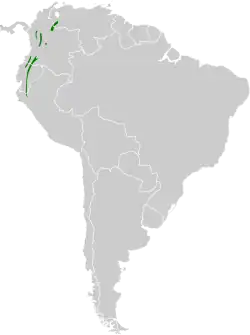 Distribución geográfica de la tangara capuchigrís (excluyendo C. chrysogaster).