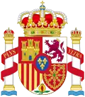 Escudo de armas de España, con el León del Reino de León.