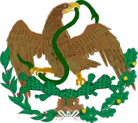 Escudo Nacional Mexicano usado entre 1880 y 1909, diseñado por Tomas de la Peña.