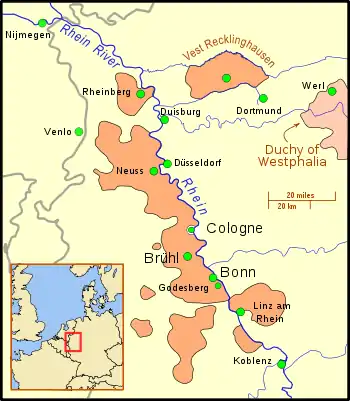 Mapa mostrando el territorio del Electorado, el detalle muestra la ubicación del Electorado en el norte de Europa