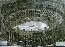 Interno del Colosseo cono edicole por la Vía Crucis Giovanni Battista Piranesi (c.1750) grabado.