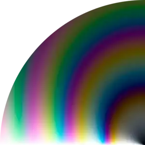 Esta imagen por computador muestra los colores reflejados por una película fina de agua iluminada por luz blanca sin polarizar. El radio es proporcional al grosor de la película, y el ángulo polar es el ángulo de Iridiscencia.
