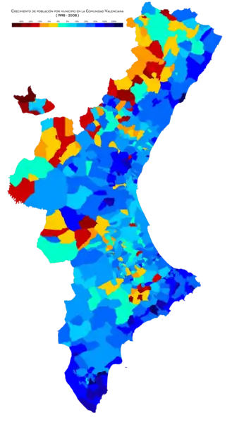 Crecimiento de la población por municipio entre 1998 y 2008