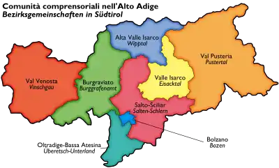 Mapa de comunità comprensoriali del Alto Adigio (Trentino-Alto Adigio)