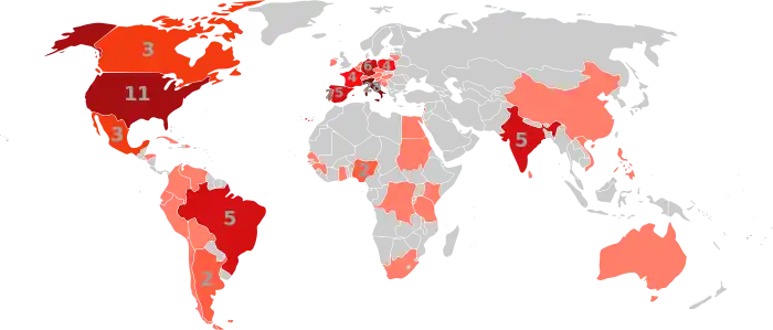Mapa de los Cardenales por País