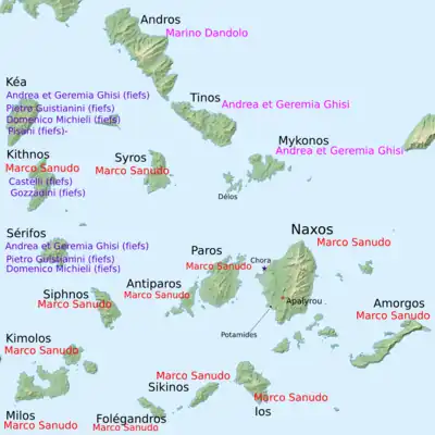 Localización de la isla de Delos en las Cícladas.