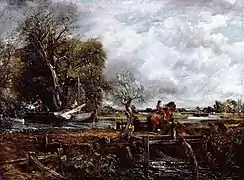 Caballo saltando, de Constable (un caballo de sirga (sirga y su camino) en un canal).