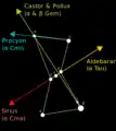 Constelación de Orión. Cuyas primeras 5 estrellas más brillantes son:  Betelguese, Rigel, Alnilam, Bellatrix y Saiph.
